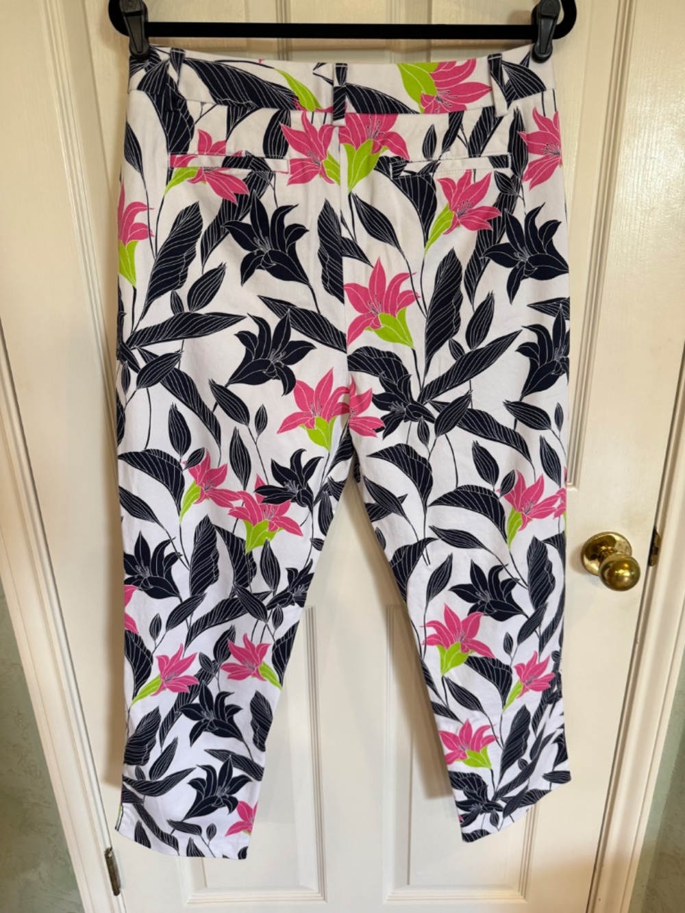 Lands End Pink White & Blue Tropical Midrise Straight leg Stretch Chinos 14T - Picture 2 of 6